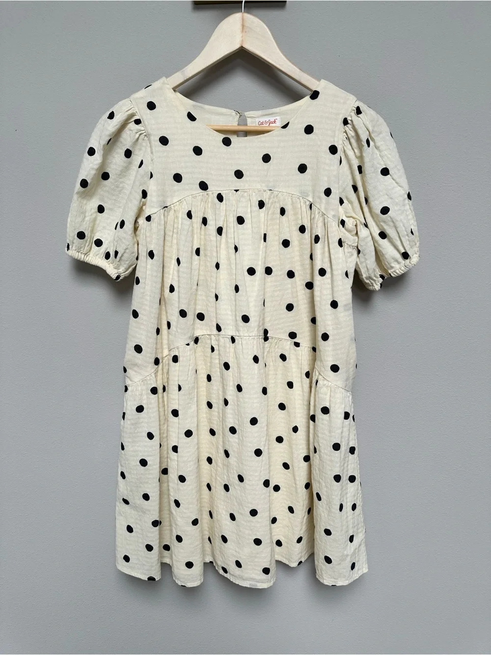 Cat & Jack Cream Polka Dot Puff Sleeve Kids Dress